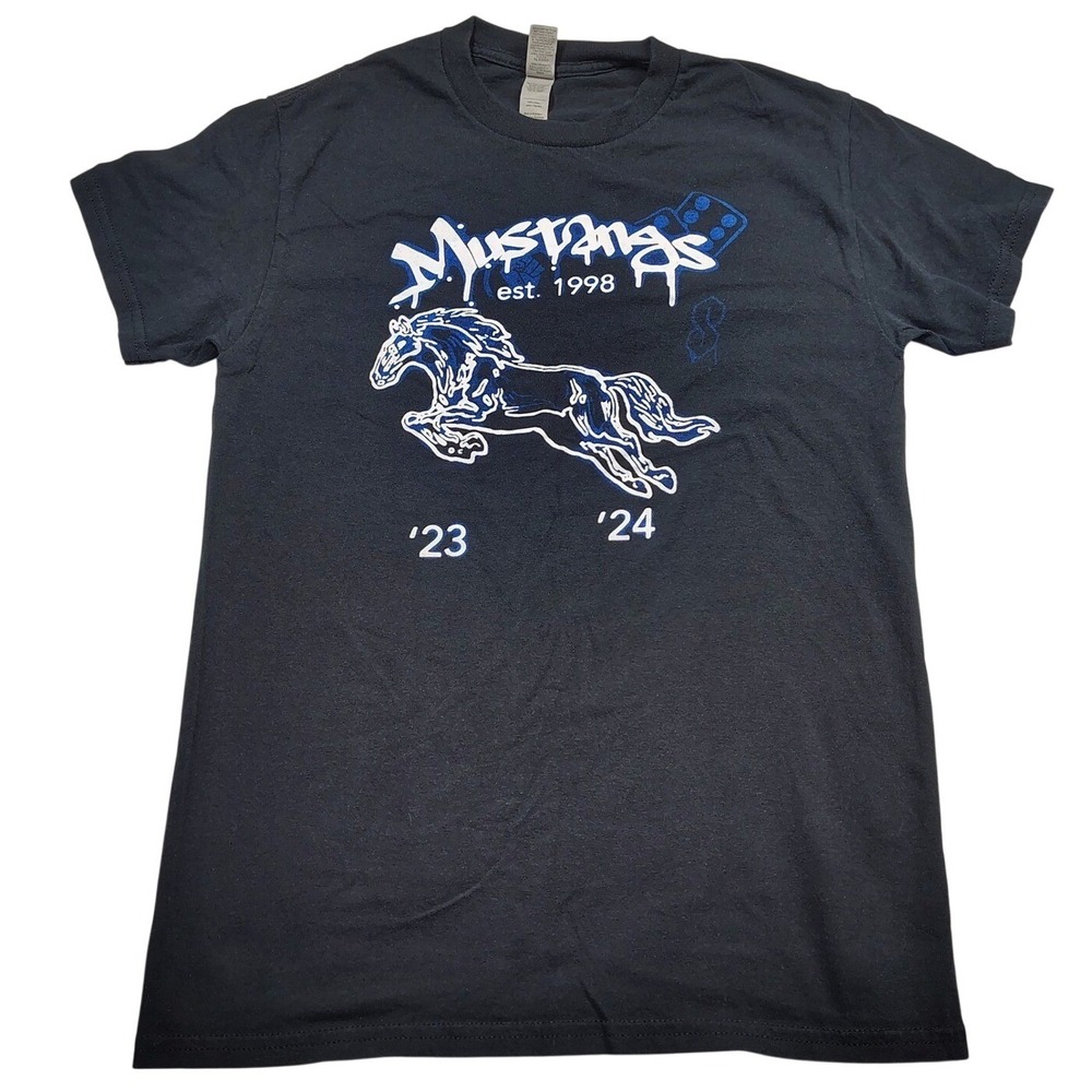 Gildan Mustangs Horse Graphic T-Shirt Black Small 2023 2024 Heavy Cotton Tee vtg